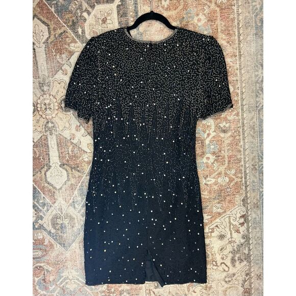 Laurence Kazar Black Sequins Silk Beaded Dress Size Medium Petite - Picture 12 of 12